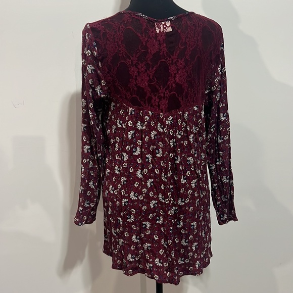 H.I.P tunic blouse marrón with beautiful lace up long sleeve open front size S - Picture 8 of 12